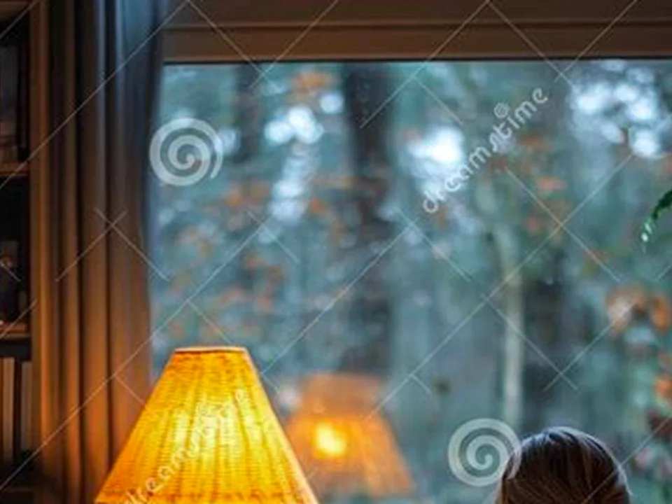 Woman reading calmly in evening light